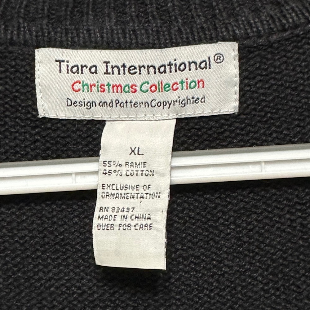 Tiara International Cardinal Embroidered Zip Cardigan Ramie Cotton Black VTG XL - Picture 3 of 7